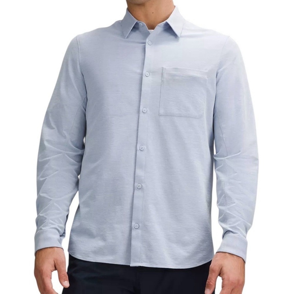 Lululemon Commission Shirt XL Blue Pique Long‎ Sleeve Button Up Stretch #GH2-6